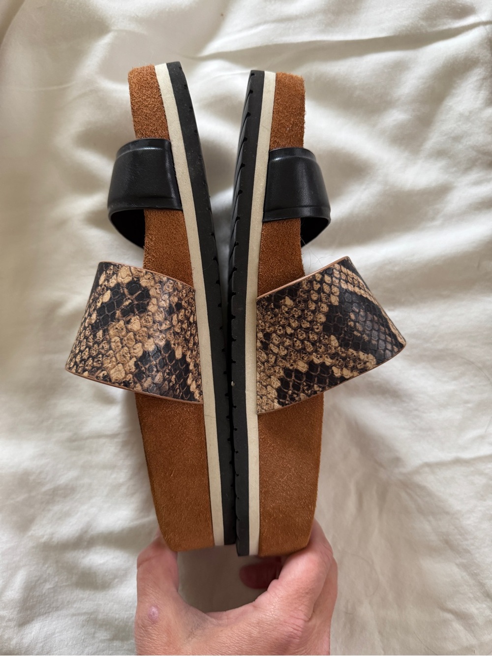 Vince Giana Sandals in Black and Snake Print - Picture 3 of 4